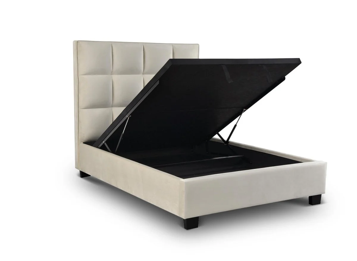Lit coffre en velours beige design CAROLINE 140 x 190 cm - Image 5