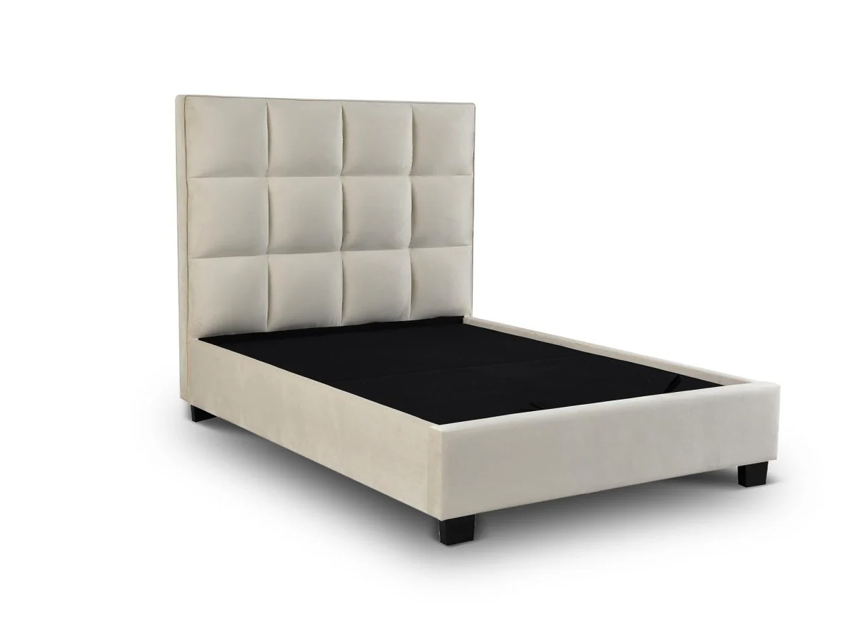Lit coffre en velours beige design CAROLINE 140 x 190 cm - Image 8