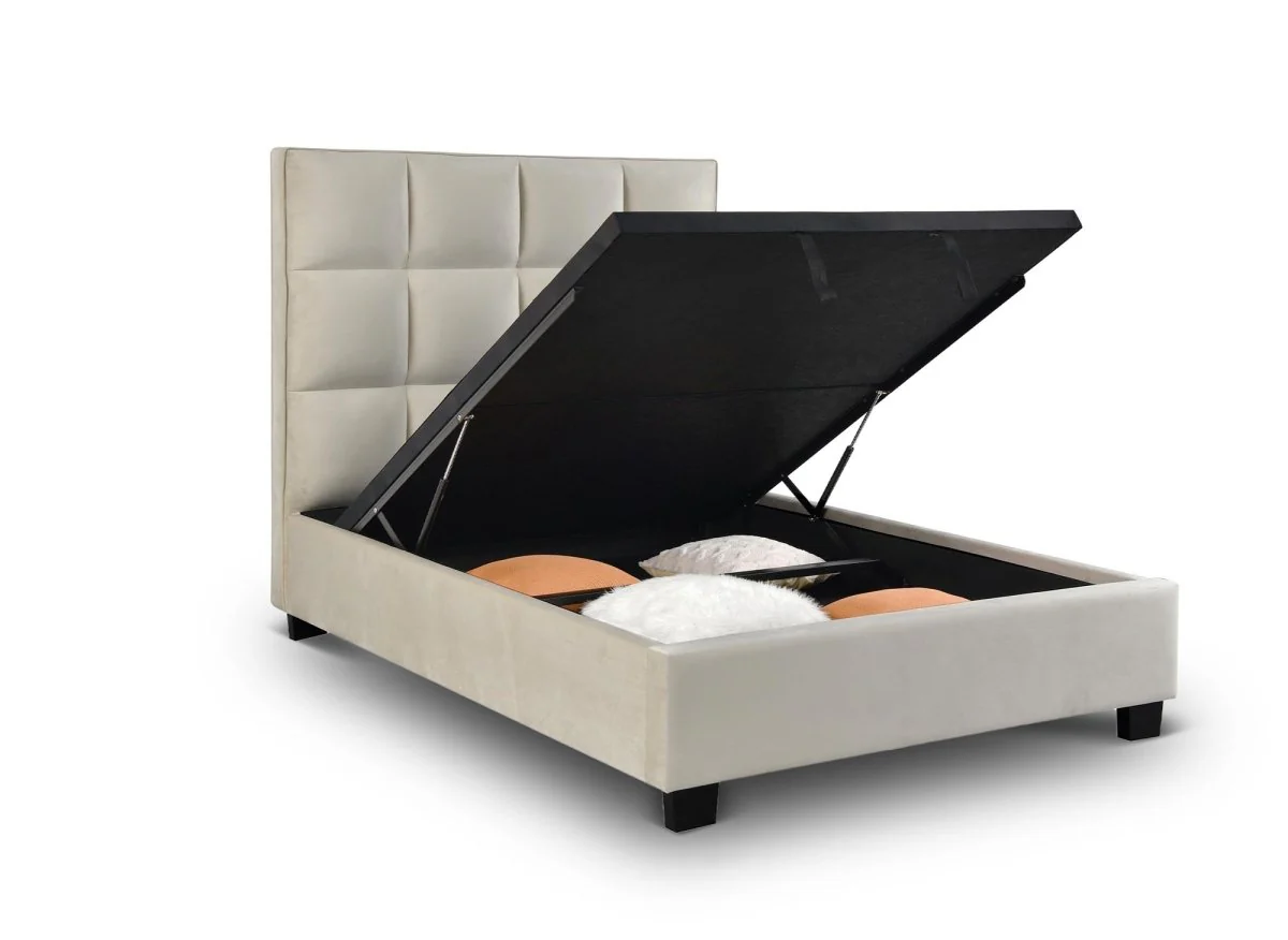 Lit coffre en velours beige design CAROLINE 140 x 190 cm - Image 9