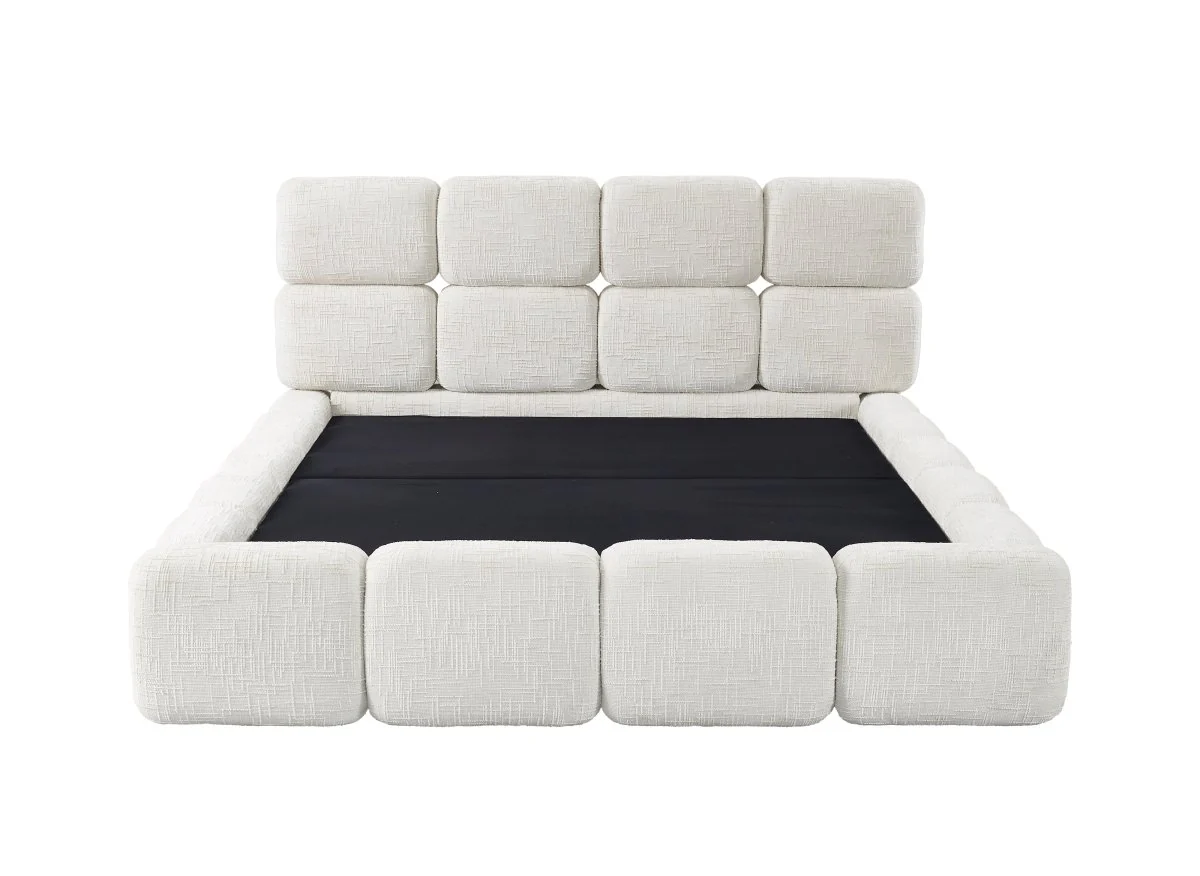 Lit coffre en velours chiné beige 140x190 cm BUBBLE - Image 6