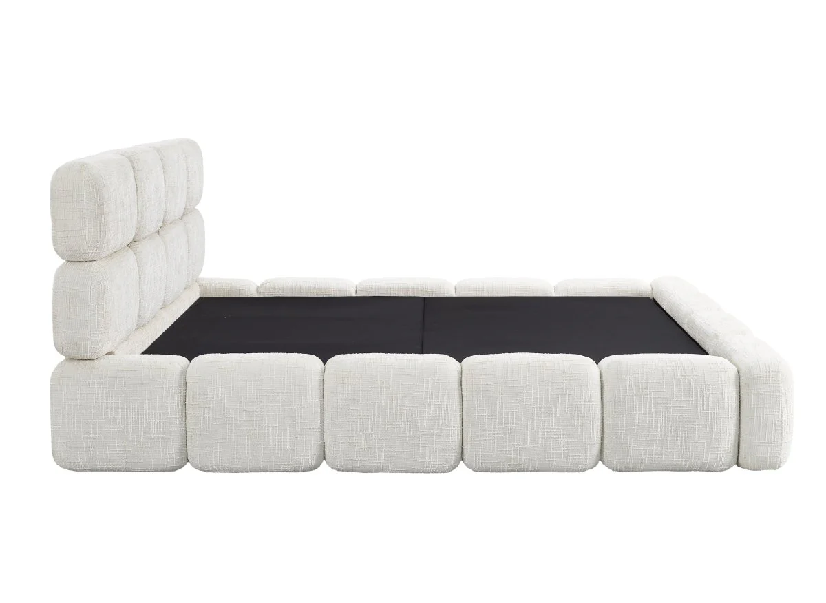 Lit coffre en velours chiné beige 140x190 cm BUBBLE - Image 7