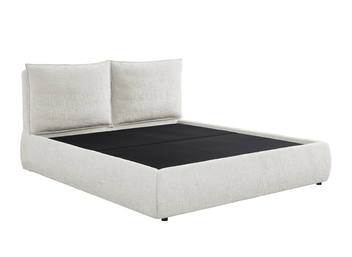 Lit coffre en velours chiné beige 140x190 cm MELY - Image 4