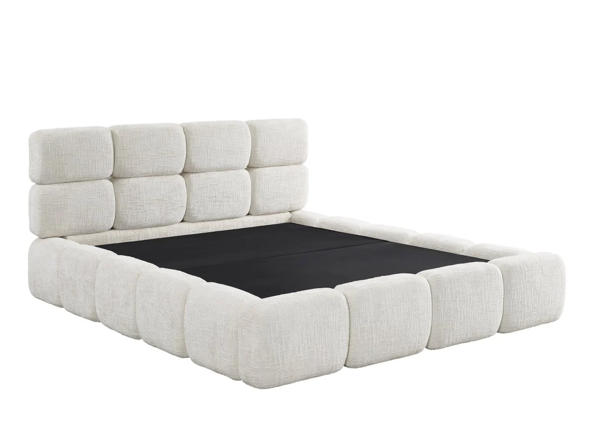 Lit coffre en velours chiné beige 160x200 cm BUBBLE - Image 4