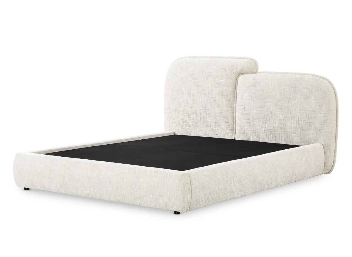 Lit coffre en velours chiné beige 180x200 cm MILENA - Image 4