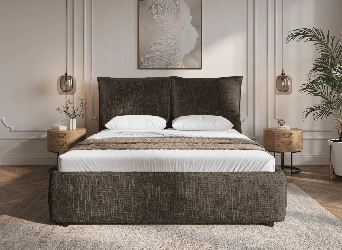 Lit coffre en velours chiné marron 180x200 cm MELY - Image 3