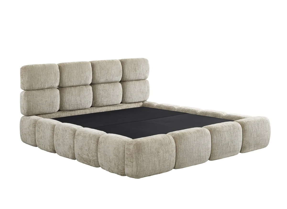 Lit coffre en velours chiné taupe 140x190 cm BUBBLE - Image 4