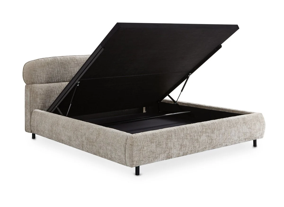 Lit coffre en velours chiné taupe 140x190cm MELO - Image 5