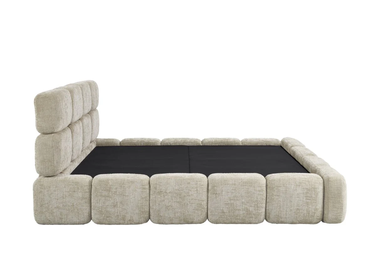 Lit coffre en velours chiné taupe 160x200 cm BUBBLE - Image 7