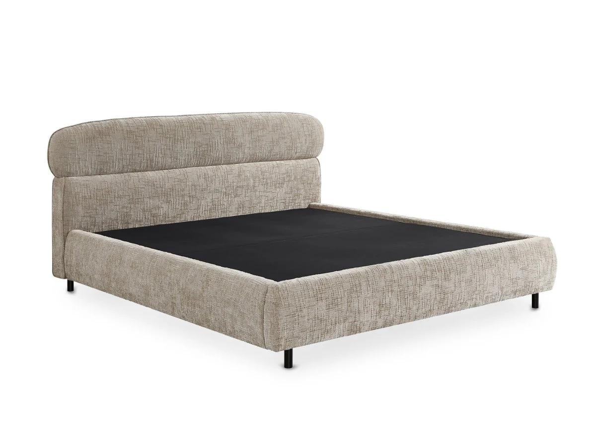 Lit coffre en velours chiné taupe 160x200cm MELO - Image 4