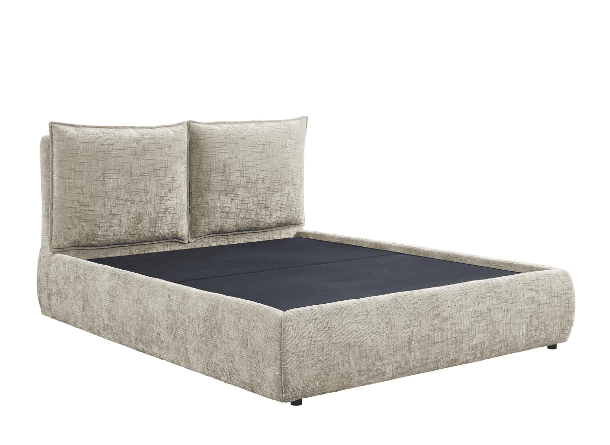 Lit coffre en velours chiné taupe 160x200 cm MELY - Image 4