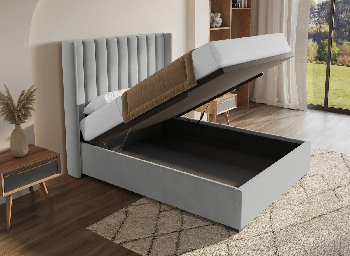 Lit coffre en velours gris 140x190 cm ALENA - Image 2