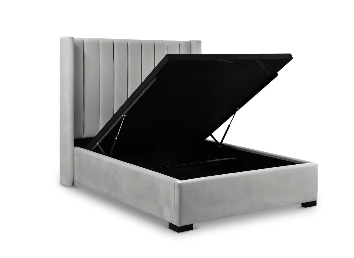 Lit coffre en velours gris 140x190 cm ALENA - Image 4