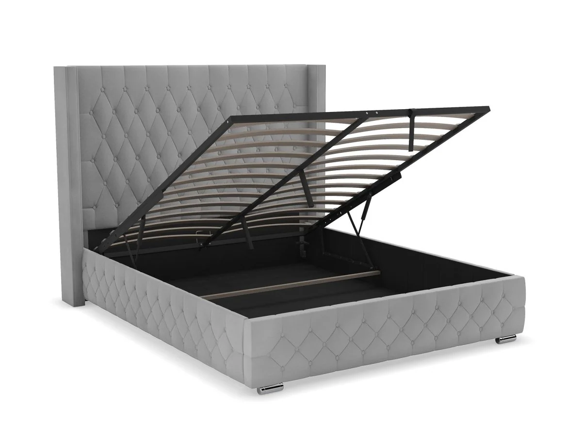 Lit coffre en velours gris 160X200 cm PERLA - Image 4