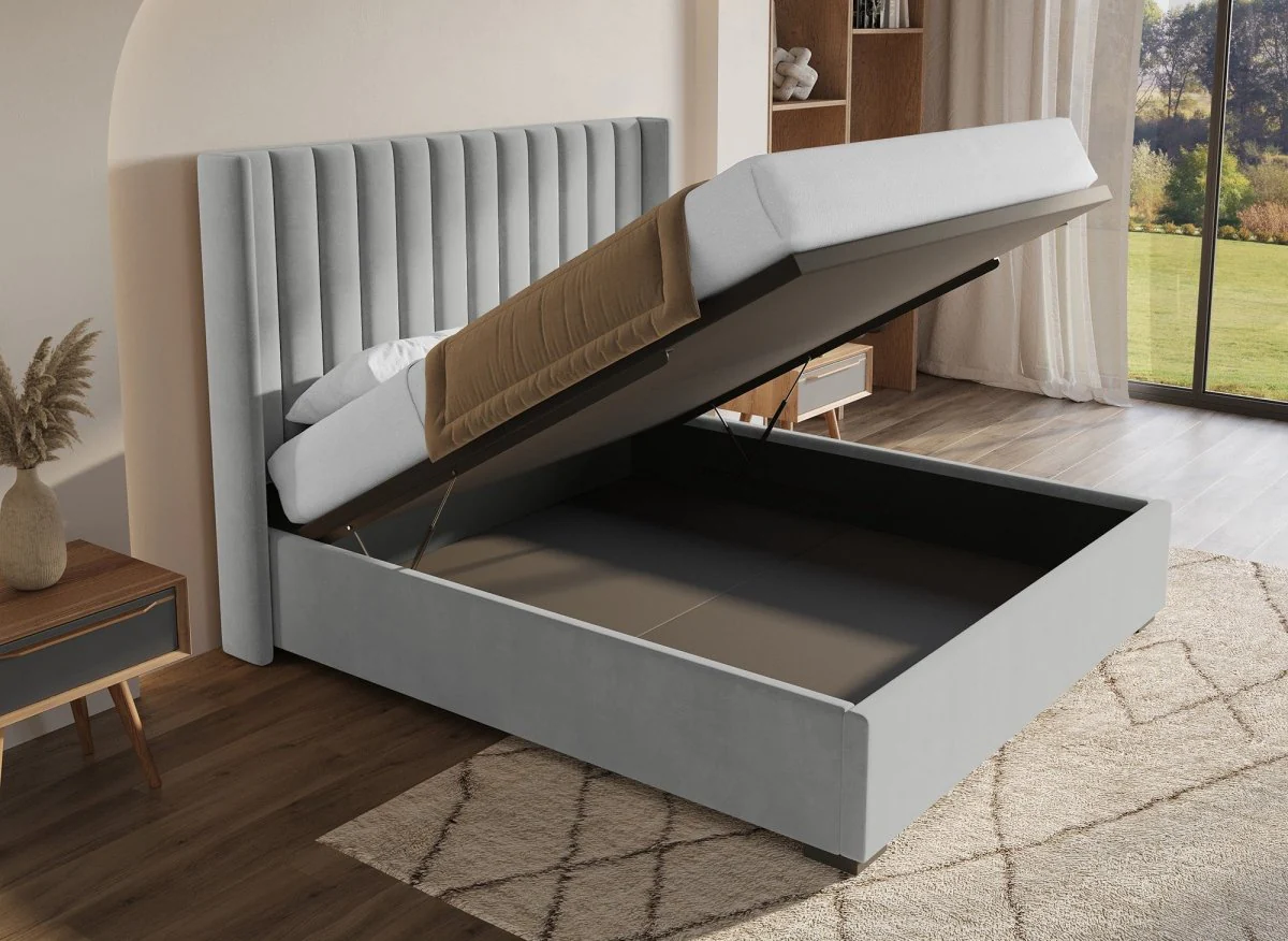 Lit coffre en velours gris 180x200 ALENA - Image 2