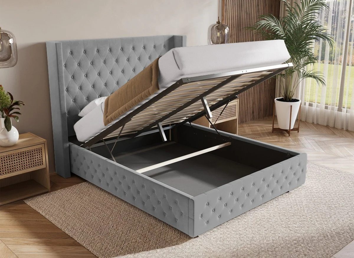Lit coffre en velours gris 180X200 cm PERLA - Image 2