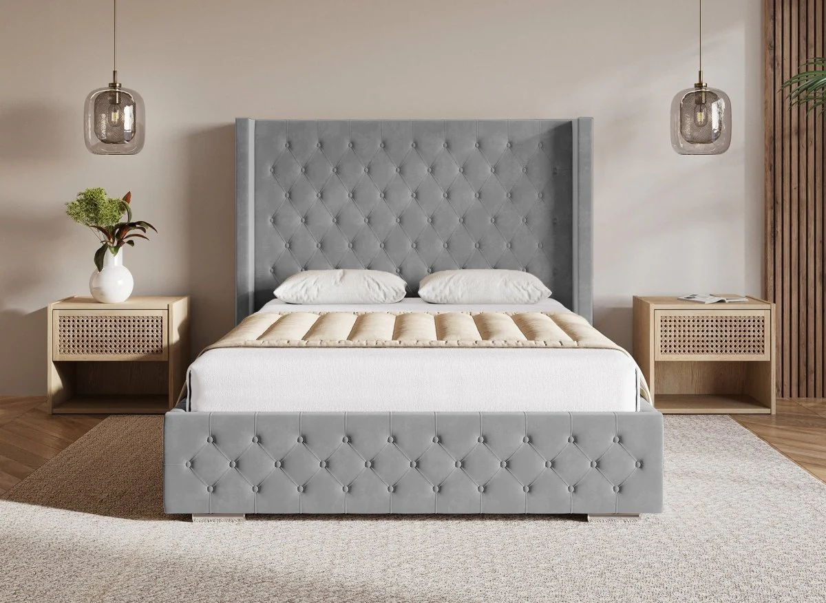 Lit coffre en velours gris 180X200 cm PERLA - Image 3