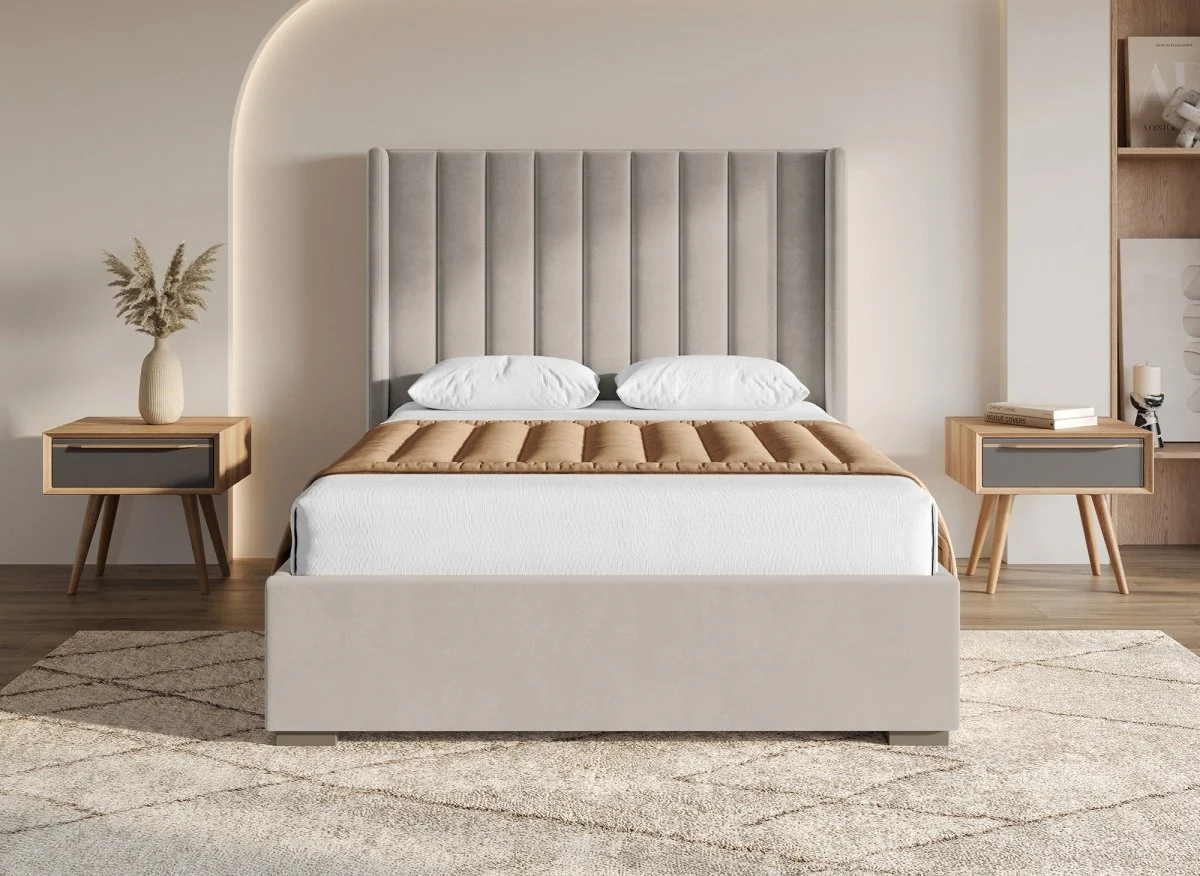 Lit coffre en velours taupe 140x190 cm ALENA - Image 3