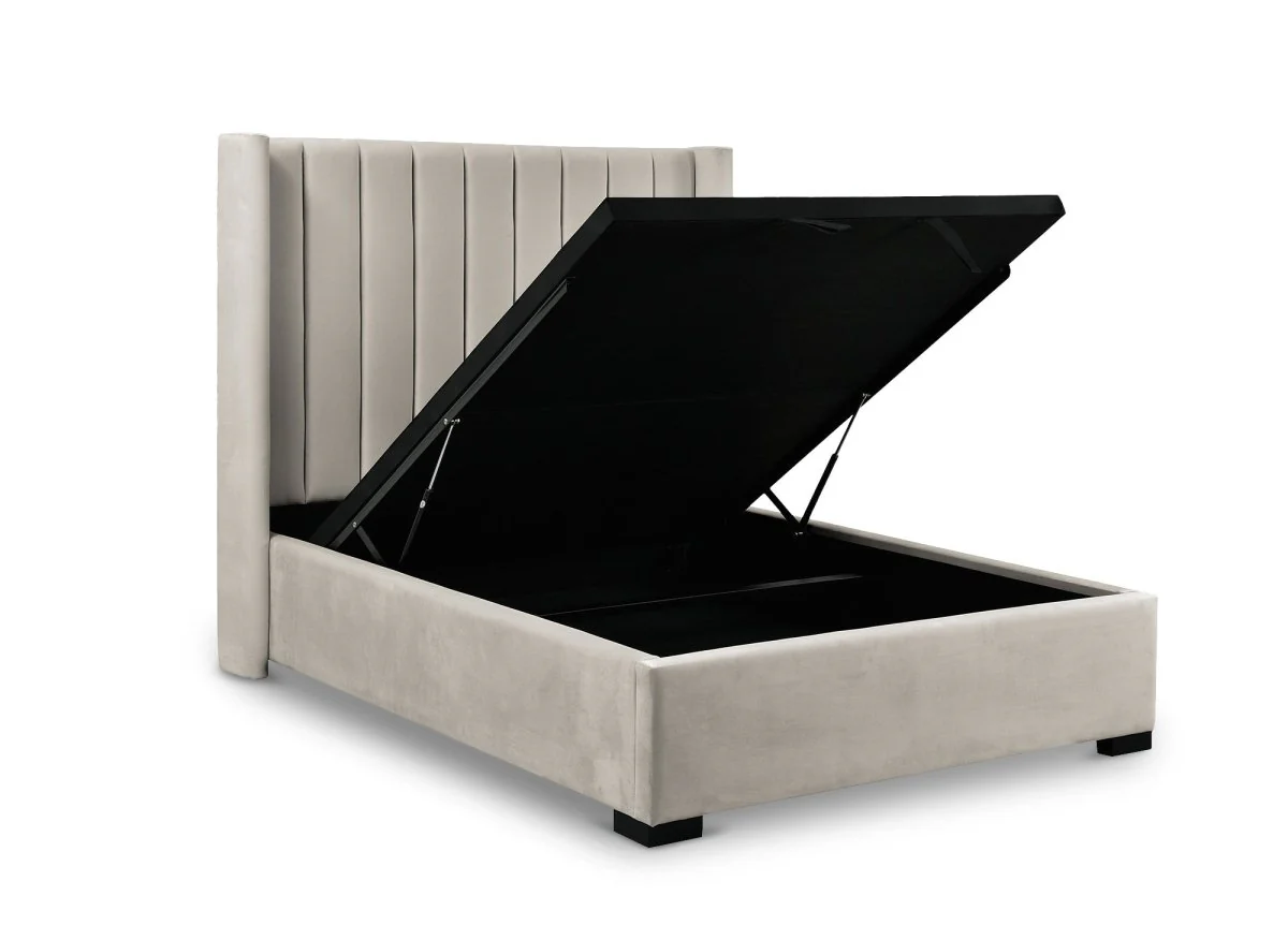 Lit coffre en velours taupe 140x190 cm ALENA - Image 4