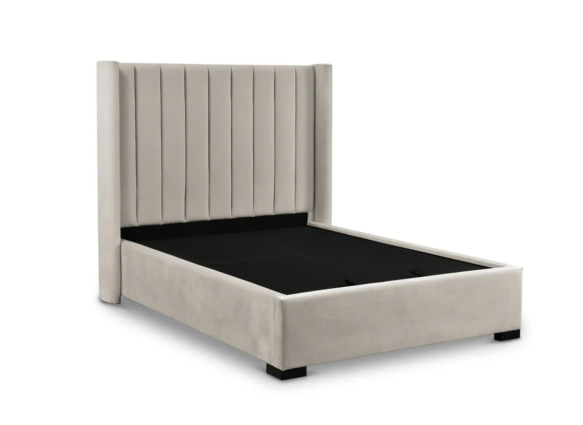 Lit coffre en velours taupe 140x190 cm ALENA - Image 5