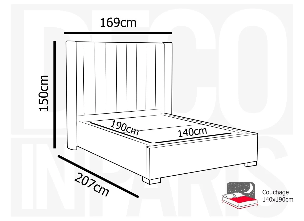 Lit coffre en velours taupe 140x190 cm ALENA - Image 7