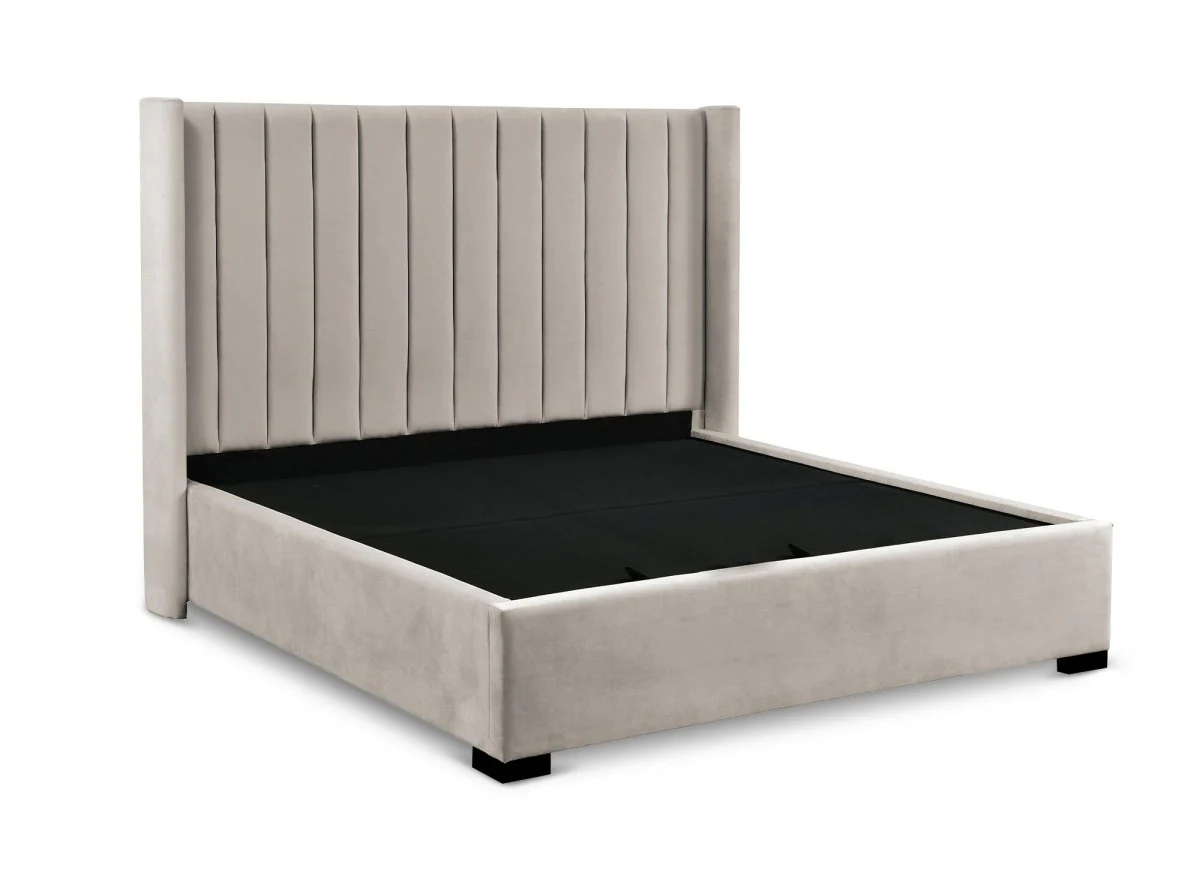 Lit coffre en velours taupe 180x200 cm ALENA - Image 4