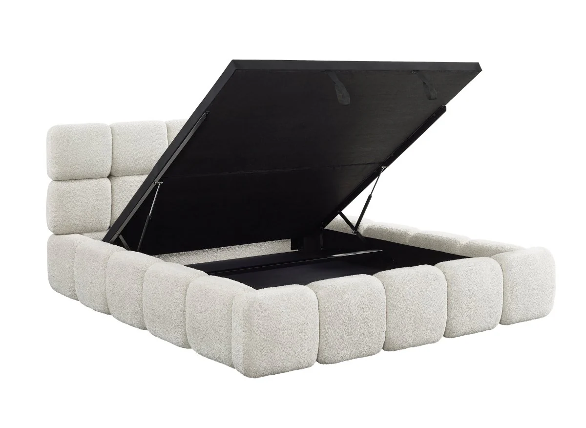 Lit coffre tissu bouclette beige 180x200 cm BUBBLE - Image 5