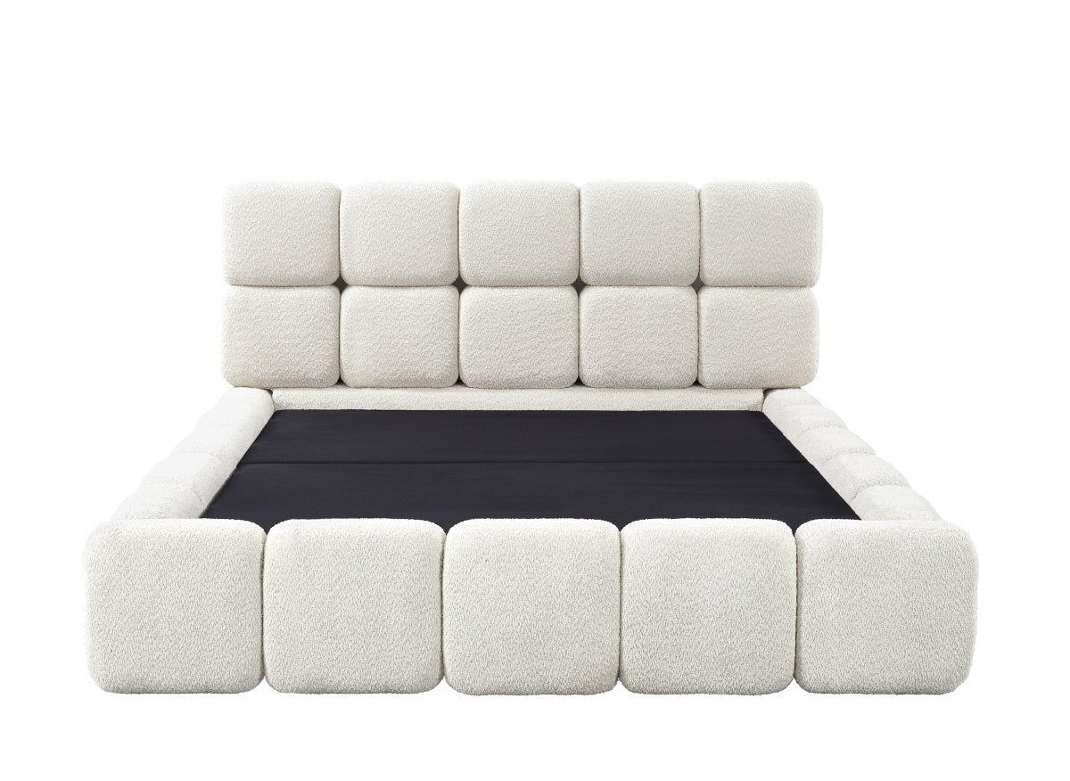 Lit coffre tissu bouclette beige 180x200 cm BUBBLE - Image 6