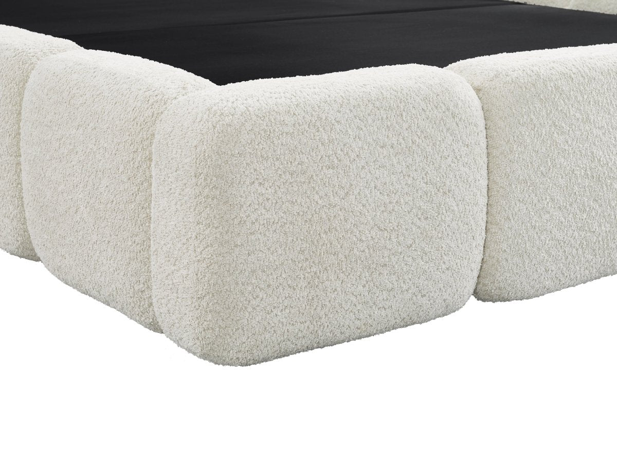Lit coffre tissu bouclette beige 180x200 cm BUBBLE - Image 8