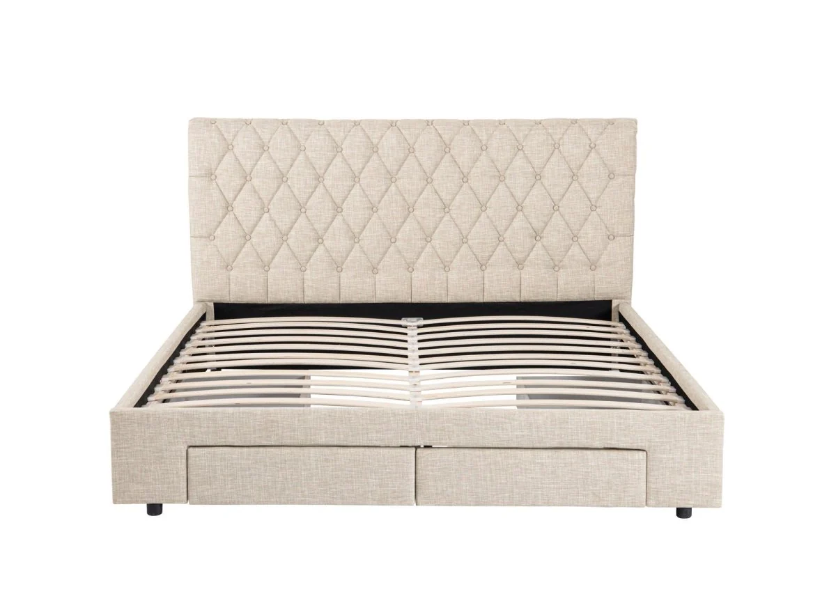 Lit double avec 4 tiroirs en lin beige 140x190 cm LEANDRE - Image 7
