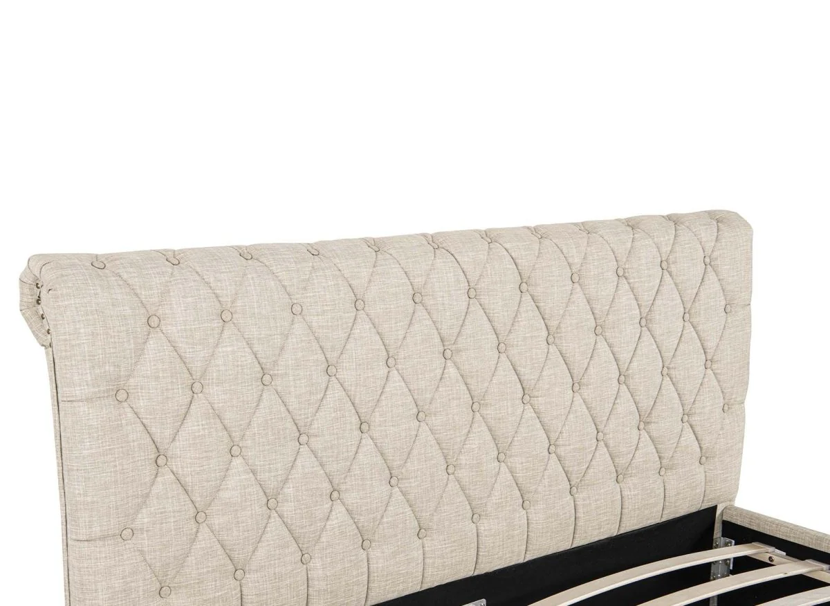Lit double avec 4 tiroirs en lin beige 140x190 cm LEANDRE - Image 9