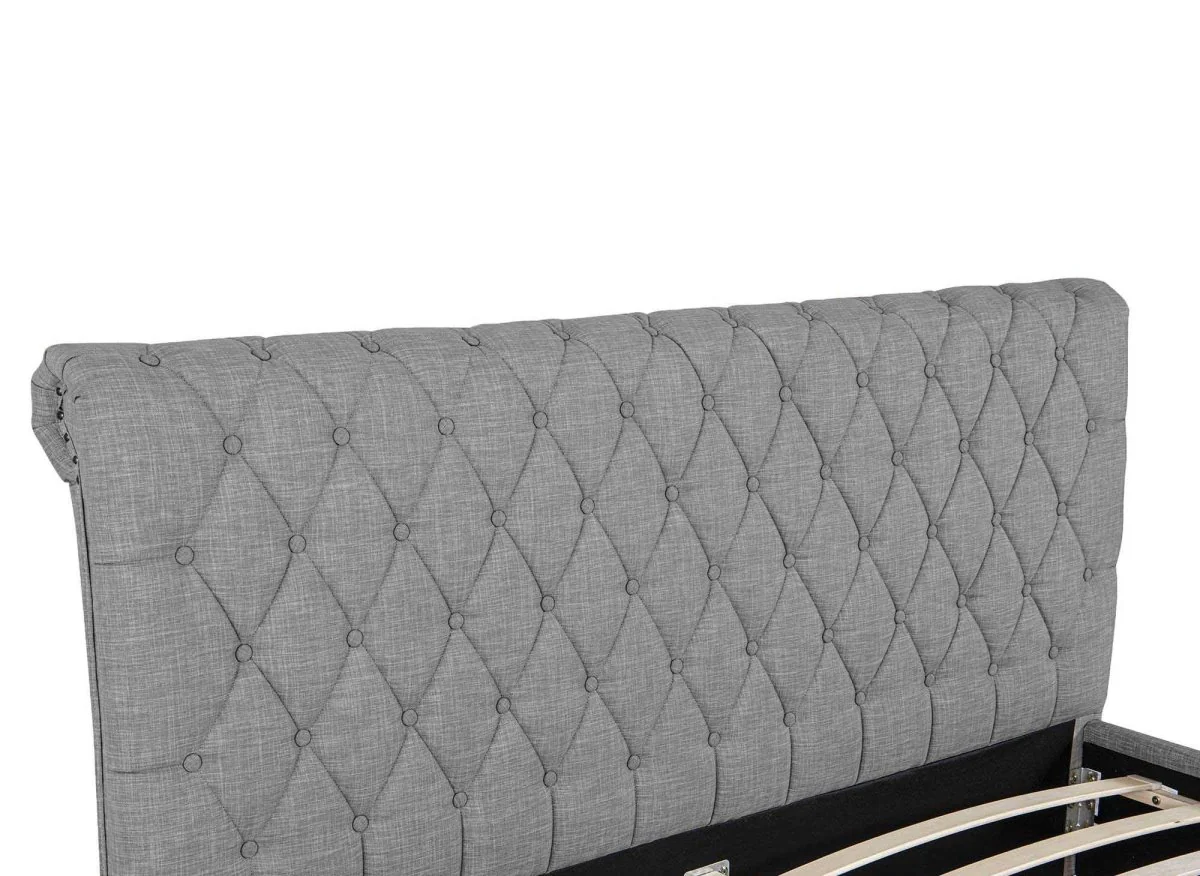 Lit double avec 4 tiroirs en lin gris 140x190 cm LEANDRE - Image 7