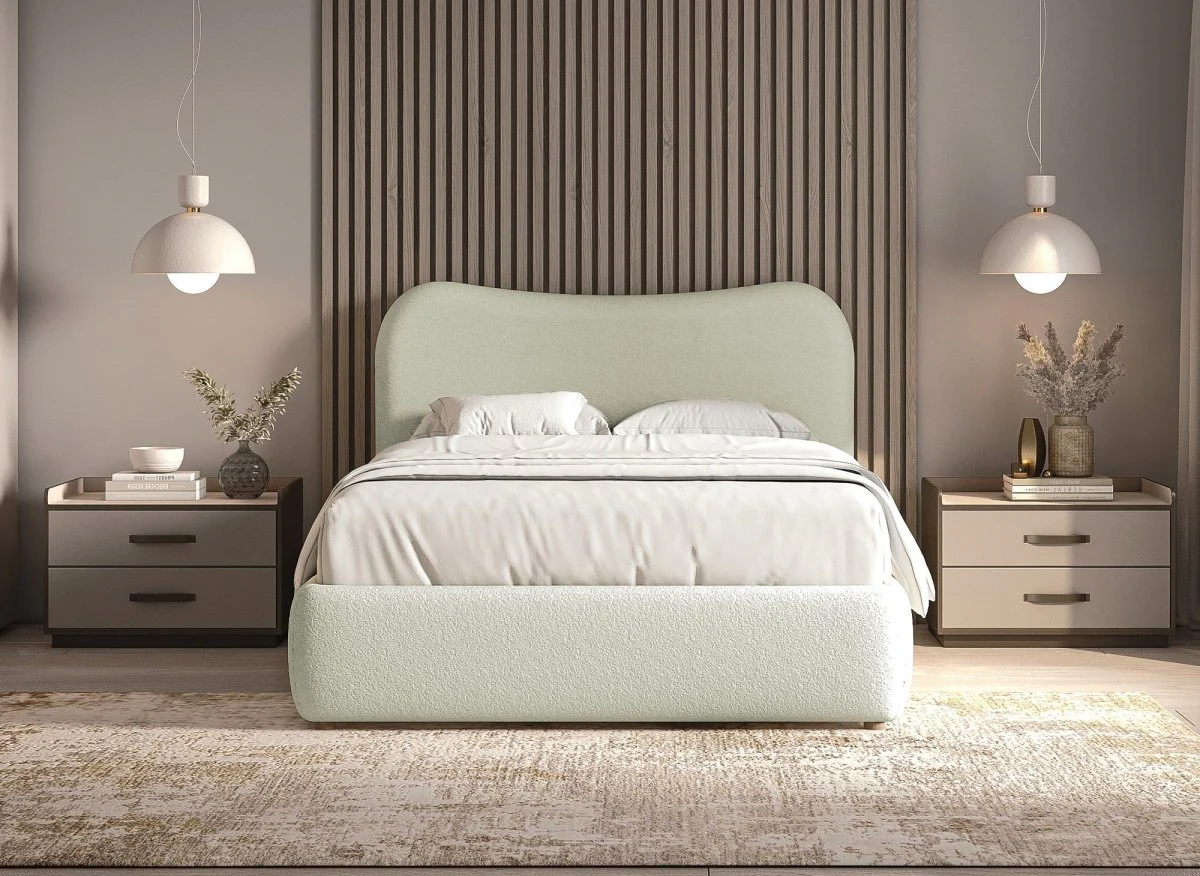 Lit double effet peau de mouton blanc écru PAMELA 140 x 190 cm - Image 2