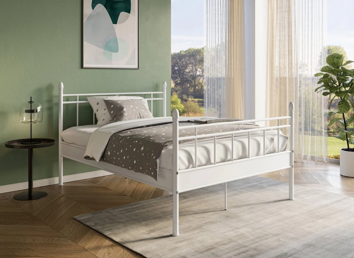 Lit double en métal blanc KADY 160 x 200 cm