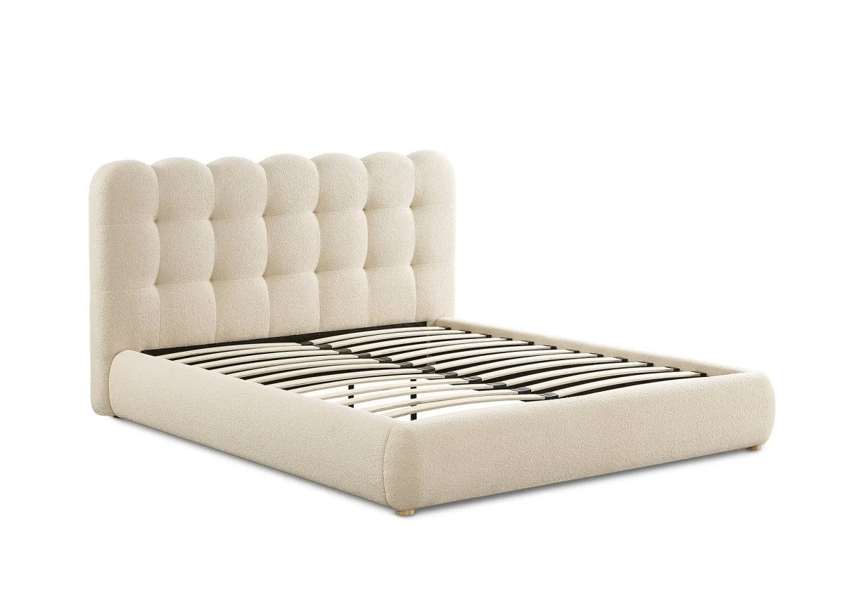 Lit double en tissu bouclette beige 140x190cm BISCUIT - Image 3