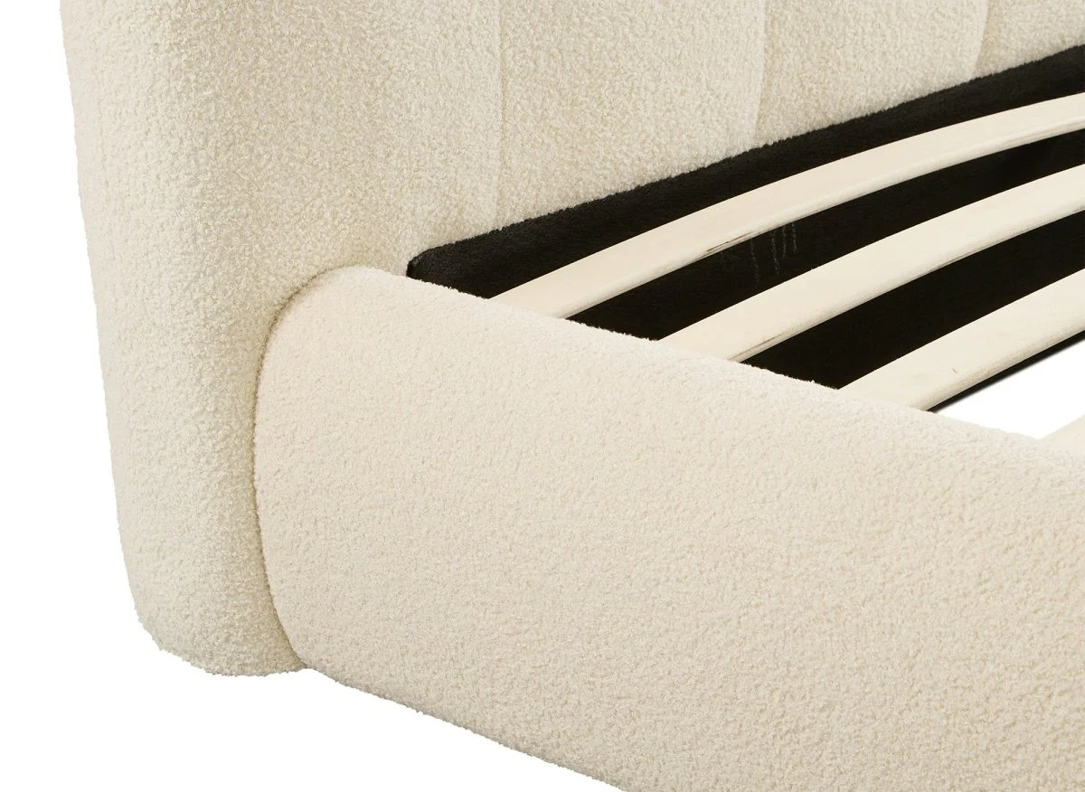 Lit double en tissu bouclette beige 140x190cm BISCUIT - Image 6