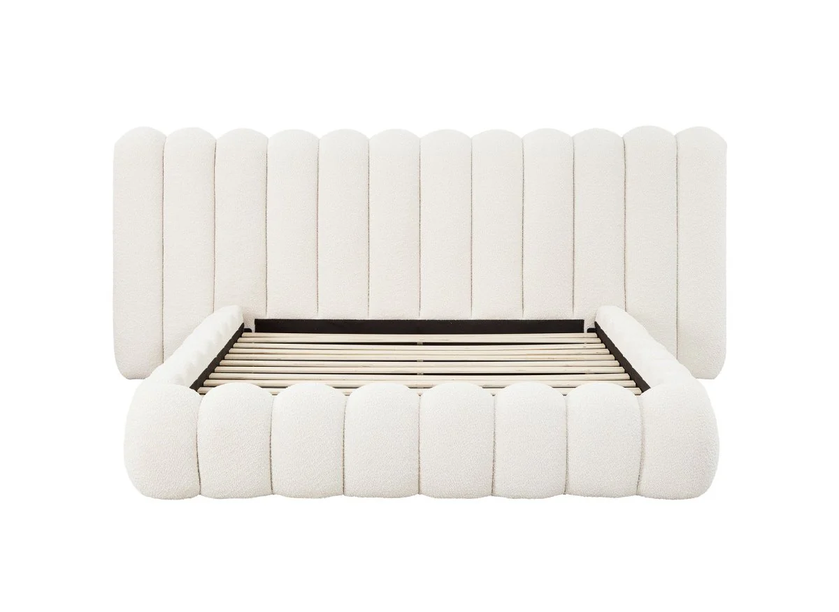 Lit double en tissu bouclette beige 160x200 cm GRETA - Image 3
