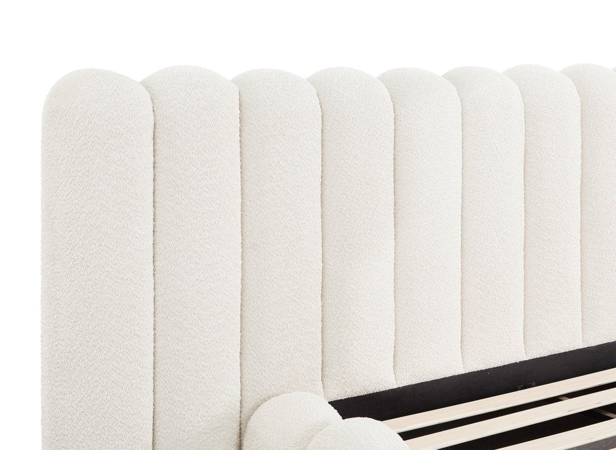 Lit double en tissu bouclette beige 160x200 cm GRETA - Image 4