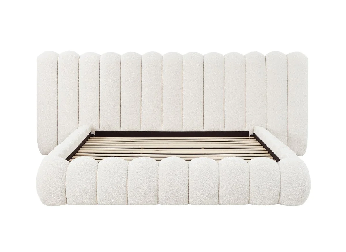 Lit double en tissu bouclette beige 180x200 cm GRETA - Image 3