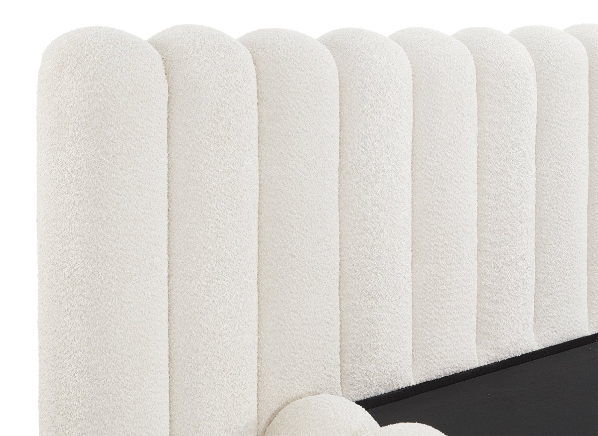 Lit double en tissu bouclette beige 180x200 cm GRETA - Image 4