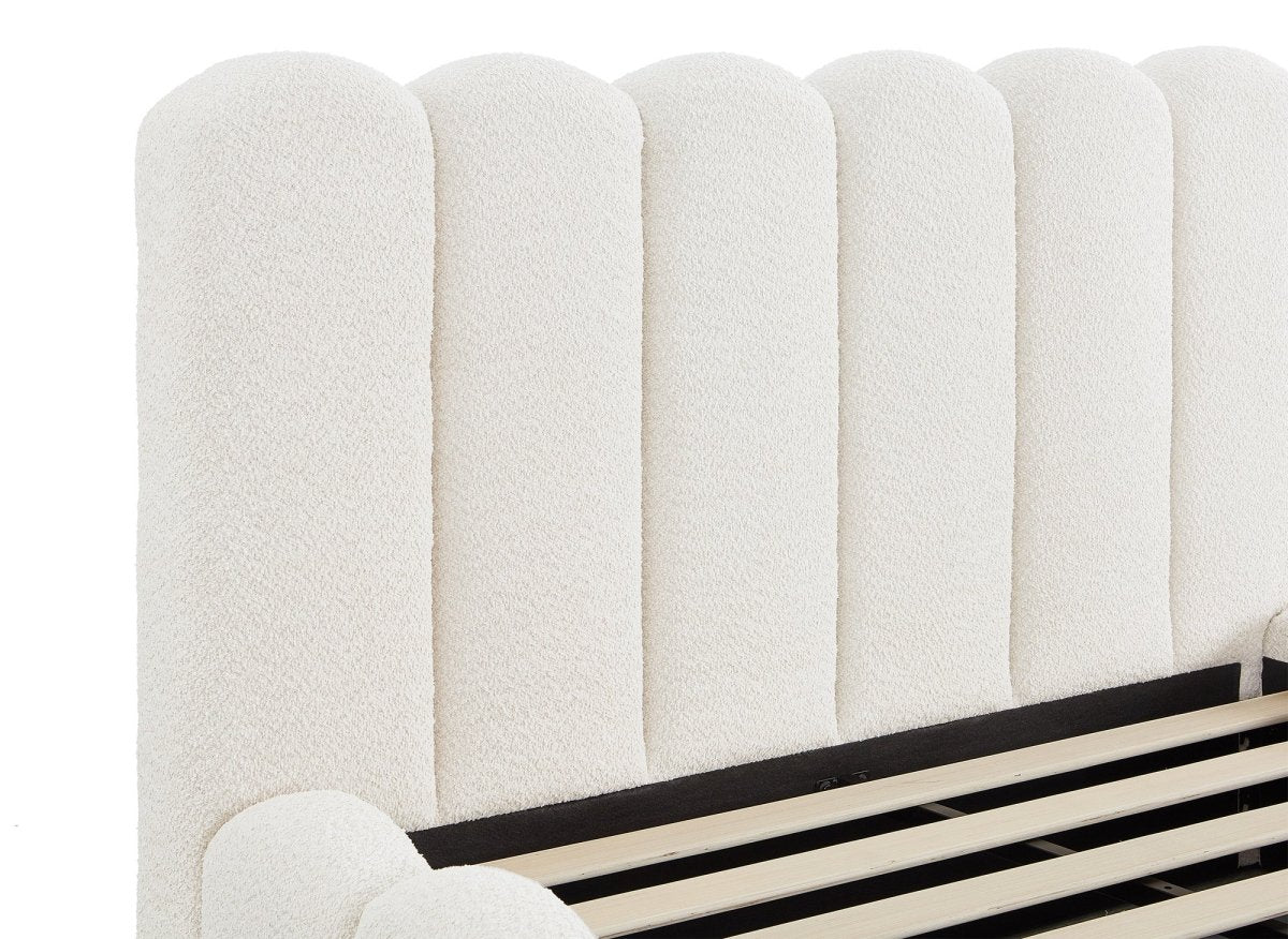 Lit double en tissu bouclette beige 180x200 cm RITA - Image 4