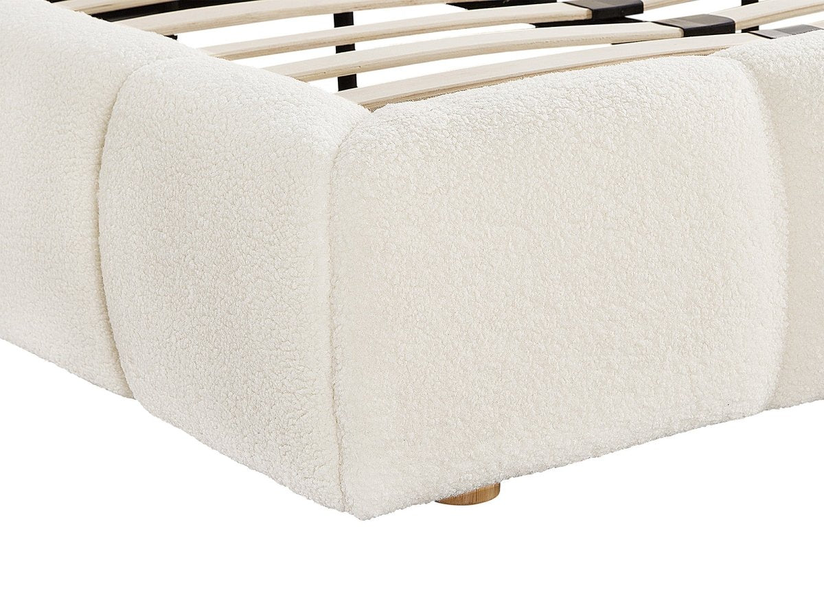 Lit double en tissu bouclette écru 140x190 cm GEORGINA - Image 7