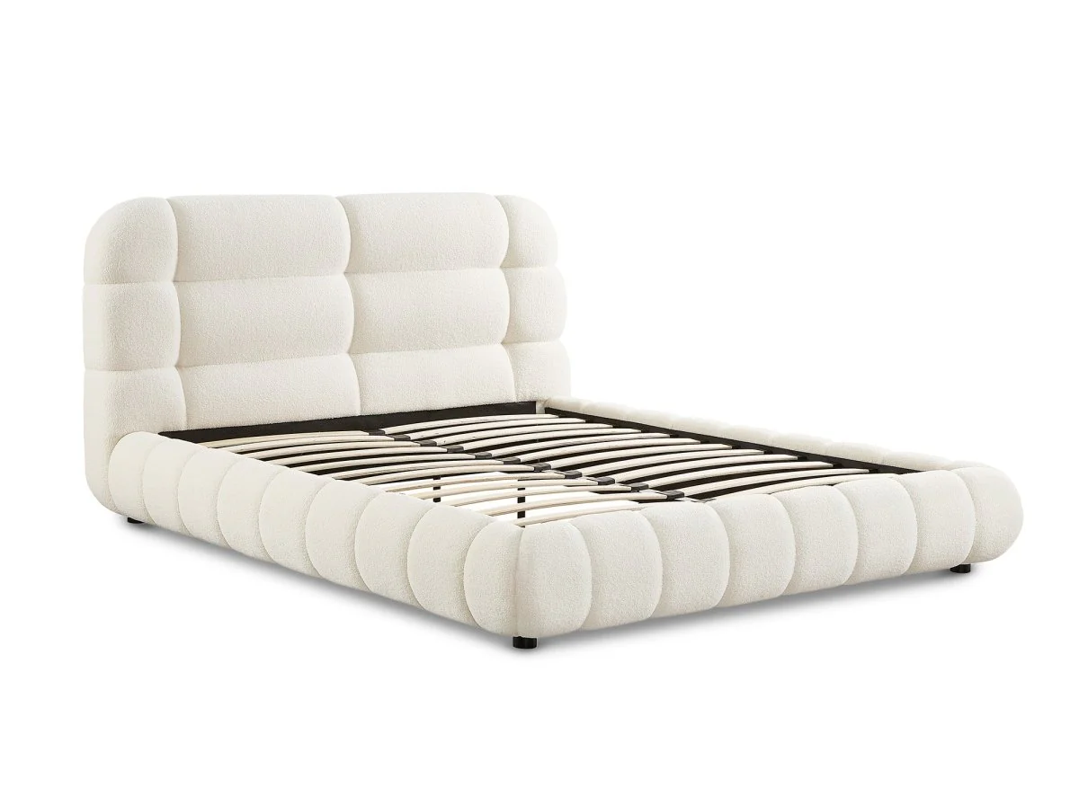 Lit double en tissu bouclette écru 160x200 cm YOURI - Image 3