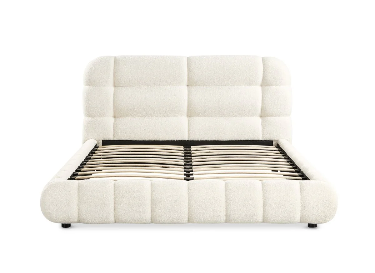 Lit double en tissu bouclette écru 160x200 cm YOURI - Image 4