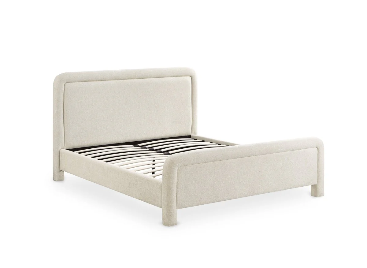 Lit double en tissu doux beige 140 x190 cm ANELA - Image 3