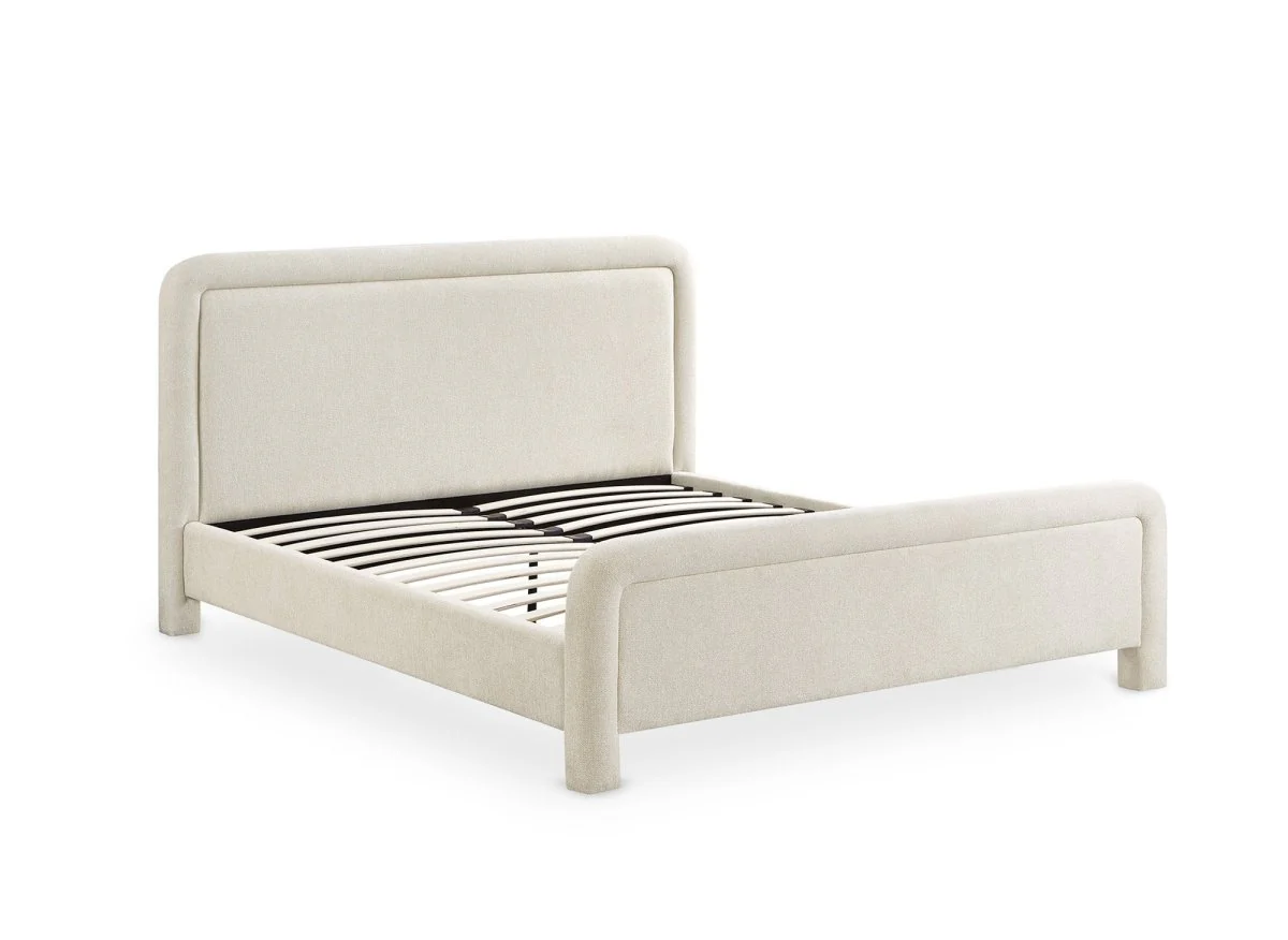 Lit double en tissu doux beige 160 x200 cm ANELA - Image 3