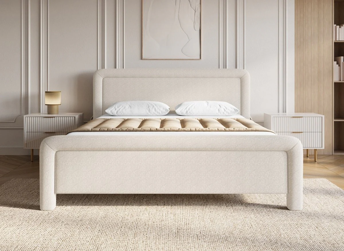 Lit double en tissu doux beige 180 x200 cm ANELA - Image 2