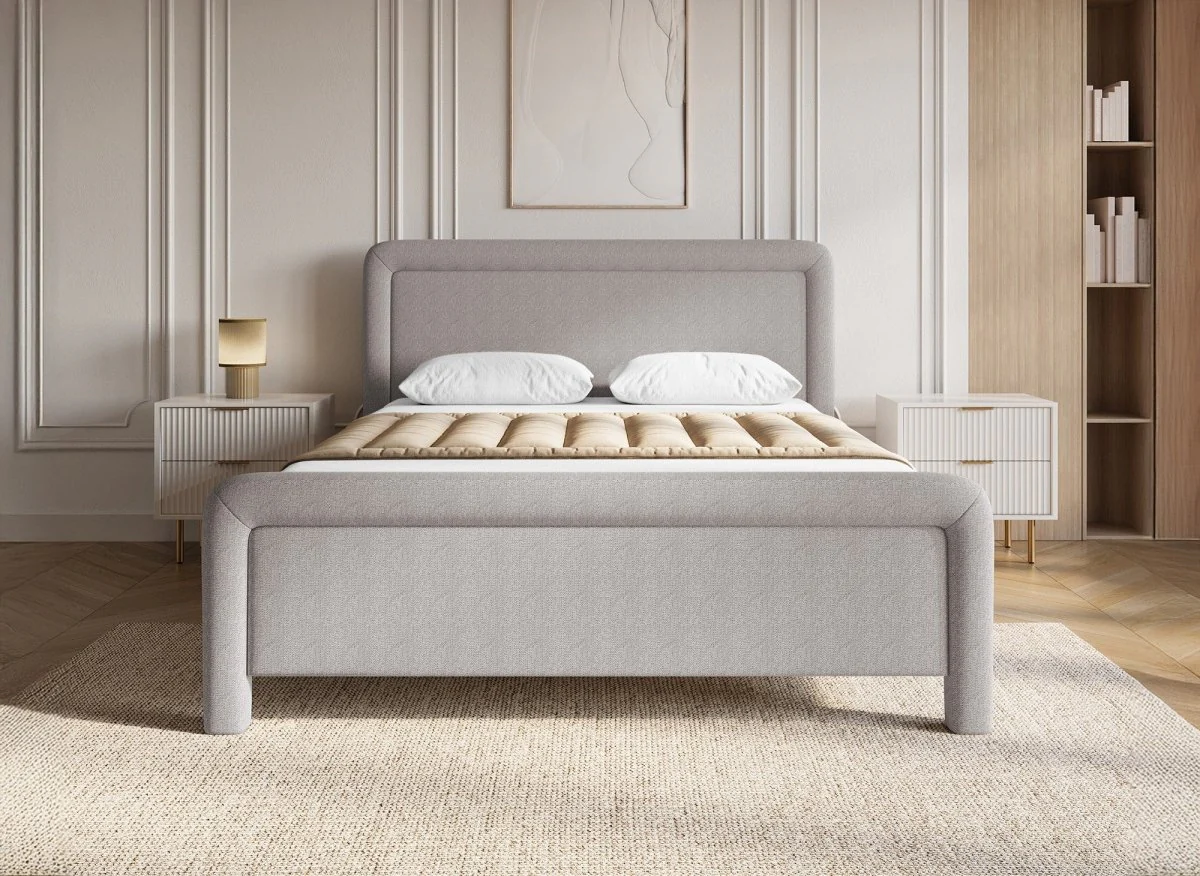Lit double en tissu doux taupe 140 x190 cm ANELA - Image 2