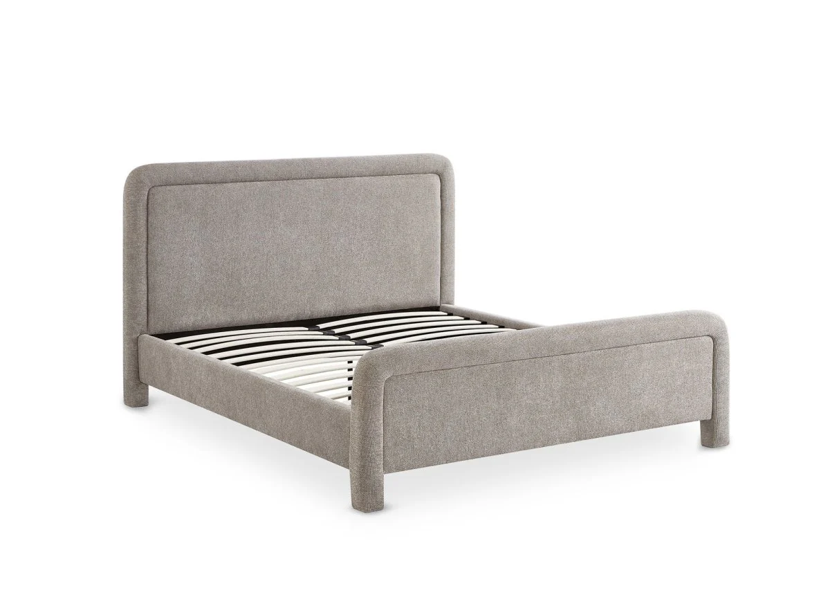 Lit double en tissu doux taupe 140 x190 cm ANELA - Image 3