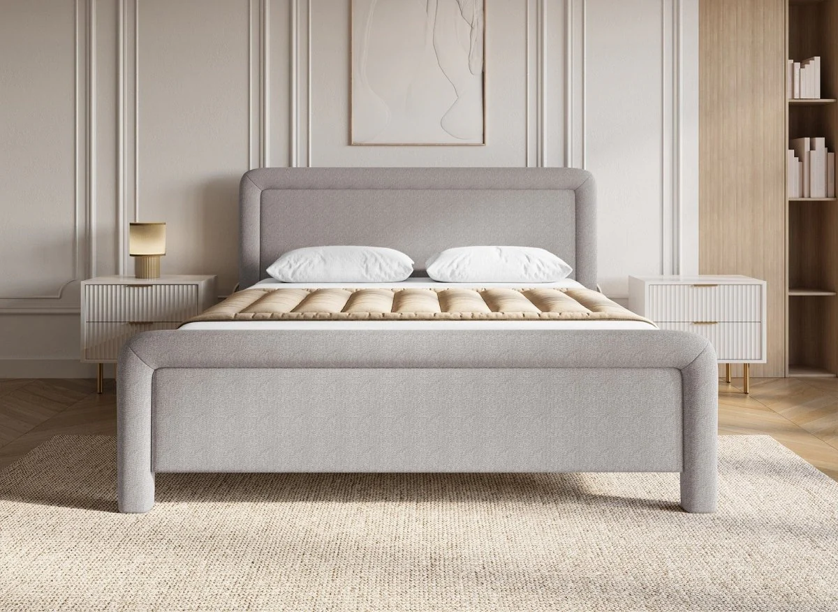 Lit double en tissu doux taupe 160 x200 cm ANELA - Image 2
