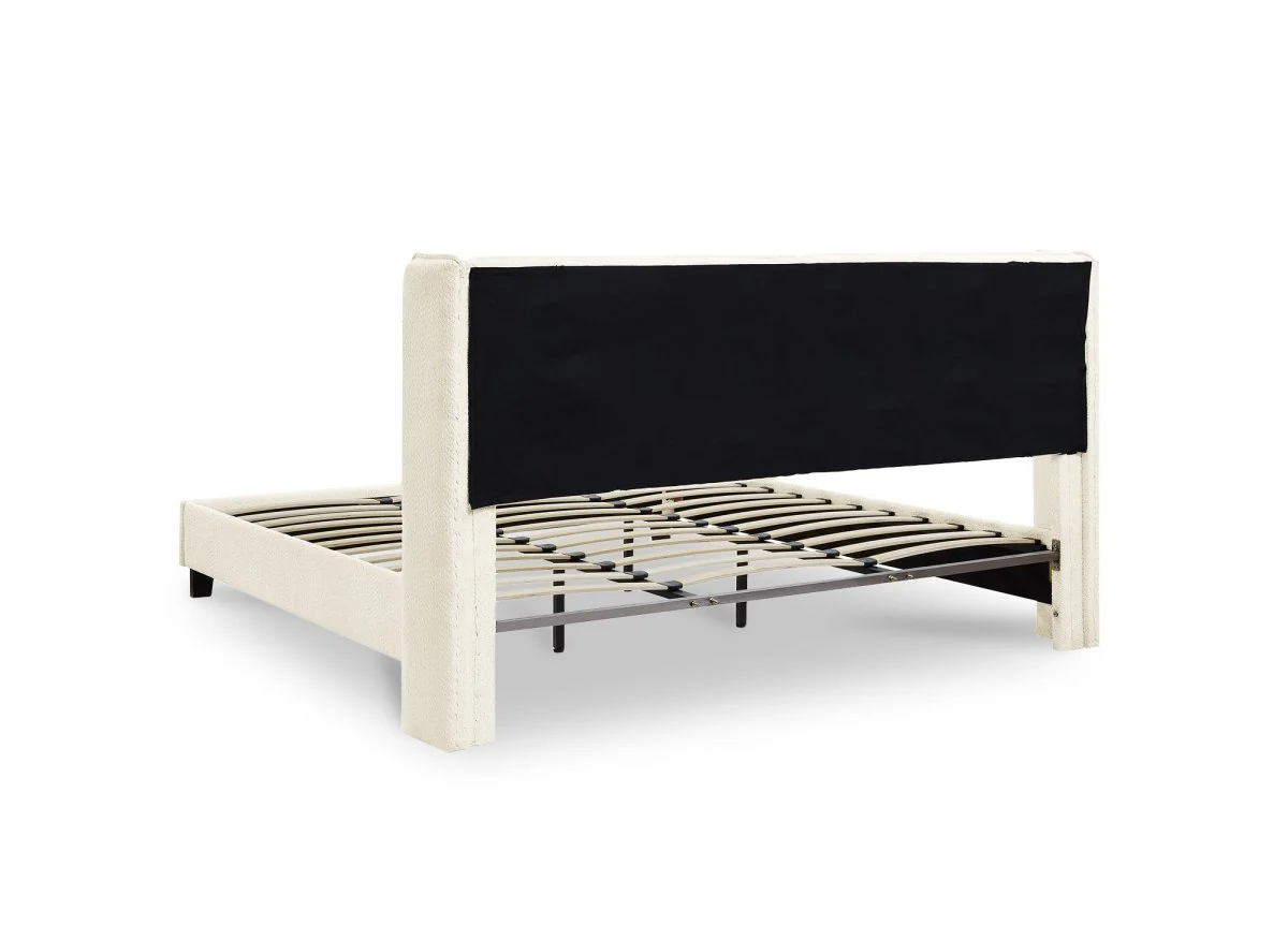 Lit double en tissu effet peau de mouton beige 160x200 cm KAYDEN - Image 5